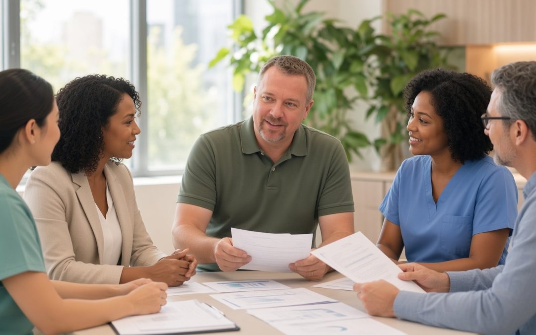 Guidestone advisor reviewing performance reports with a practice team