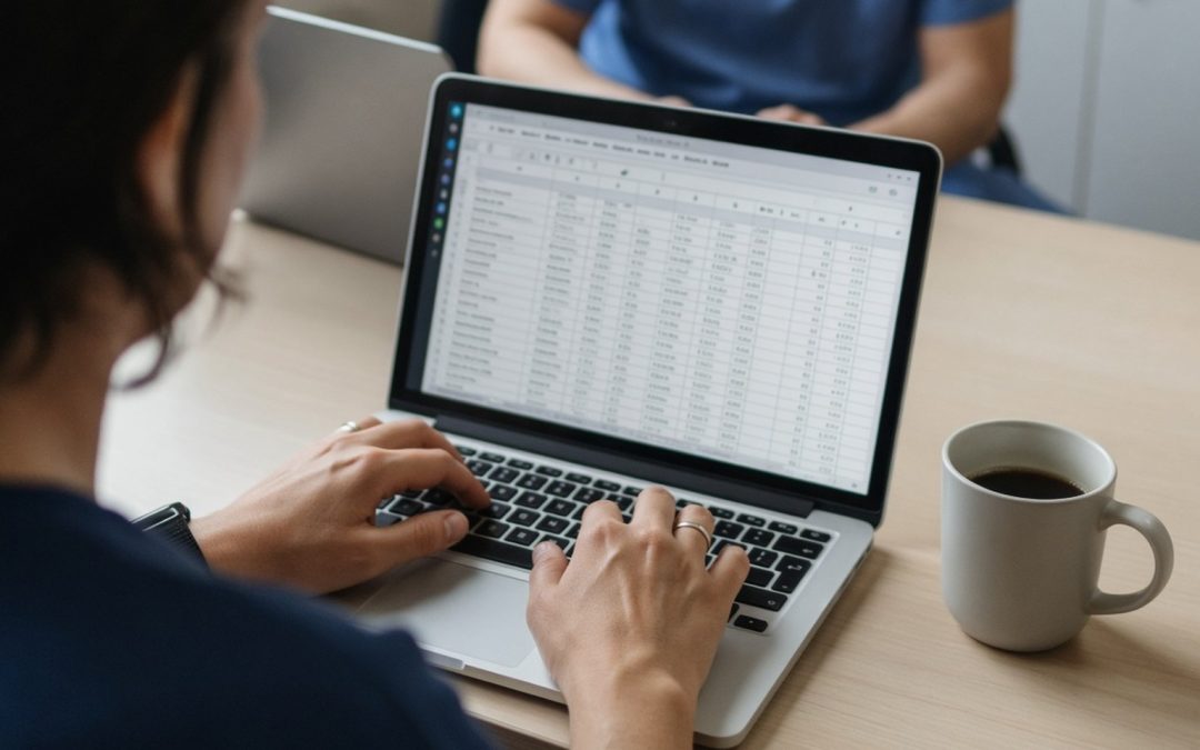 Practice financial data being reviewed in a spreadsheet
