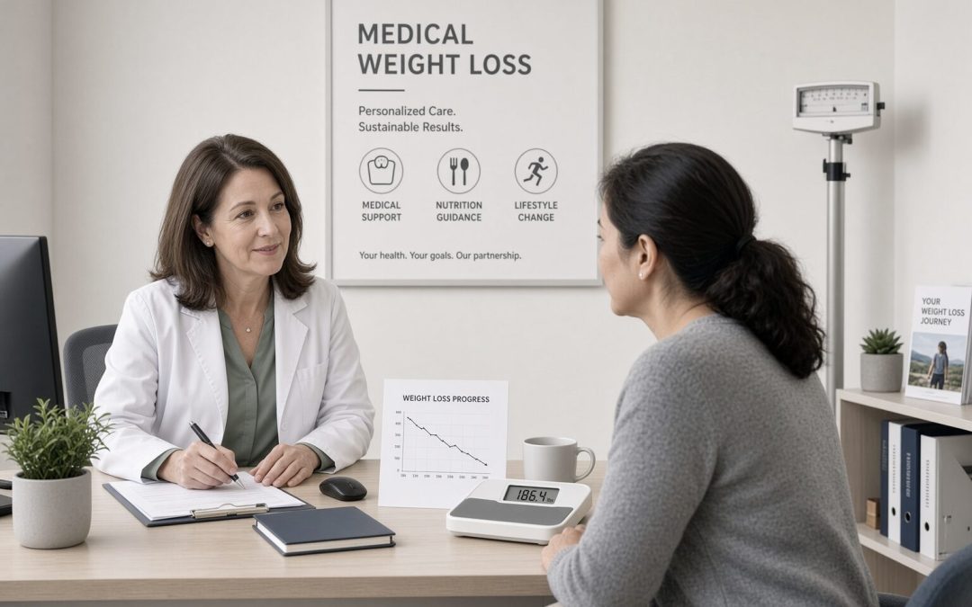 Physician consulting with a patient in a medical weight loss clinic